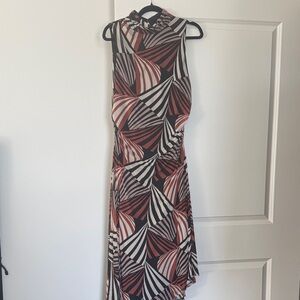 Taylor Geometric Mesh Black and Brown High Low Dress